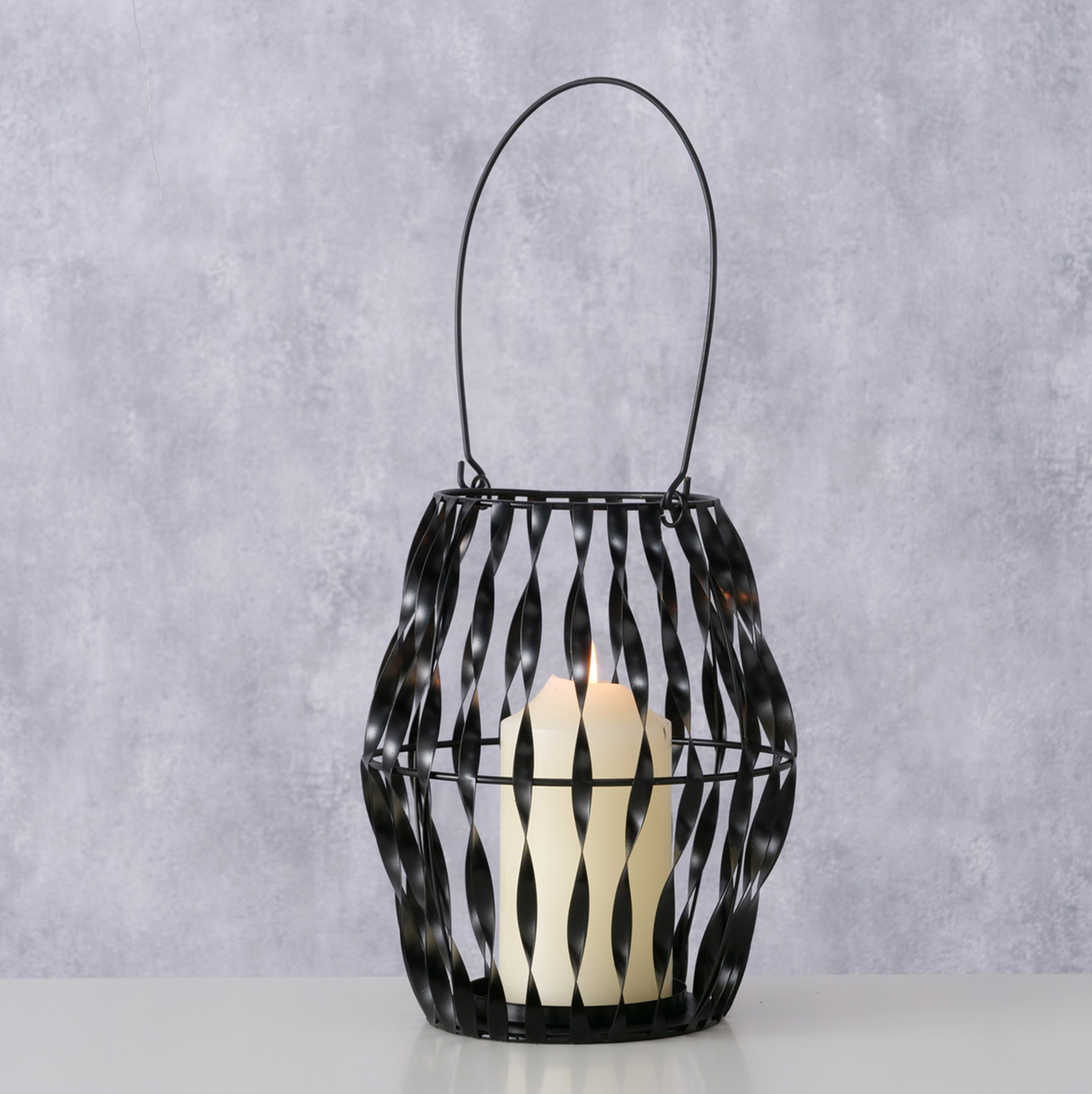 Windlicht - schwarz - Eisen - 18 cm