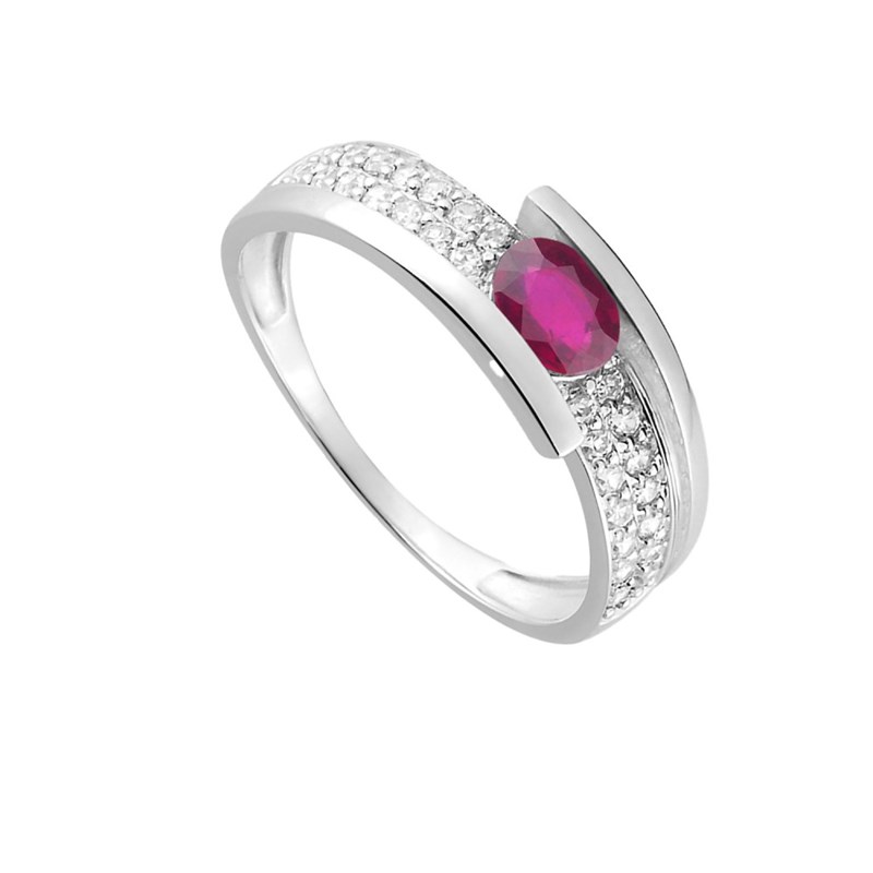 Bague femme - Rubis et Oxyde de zirconium - Or 18 Carats