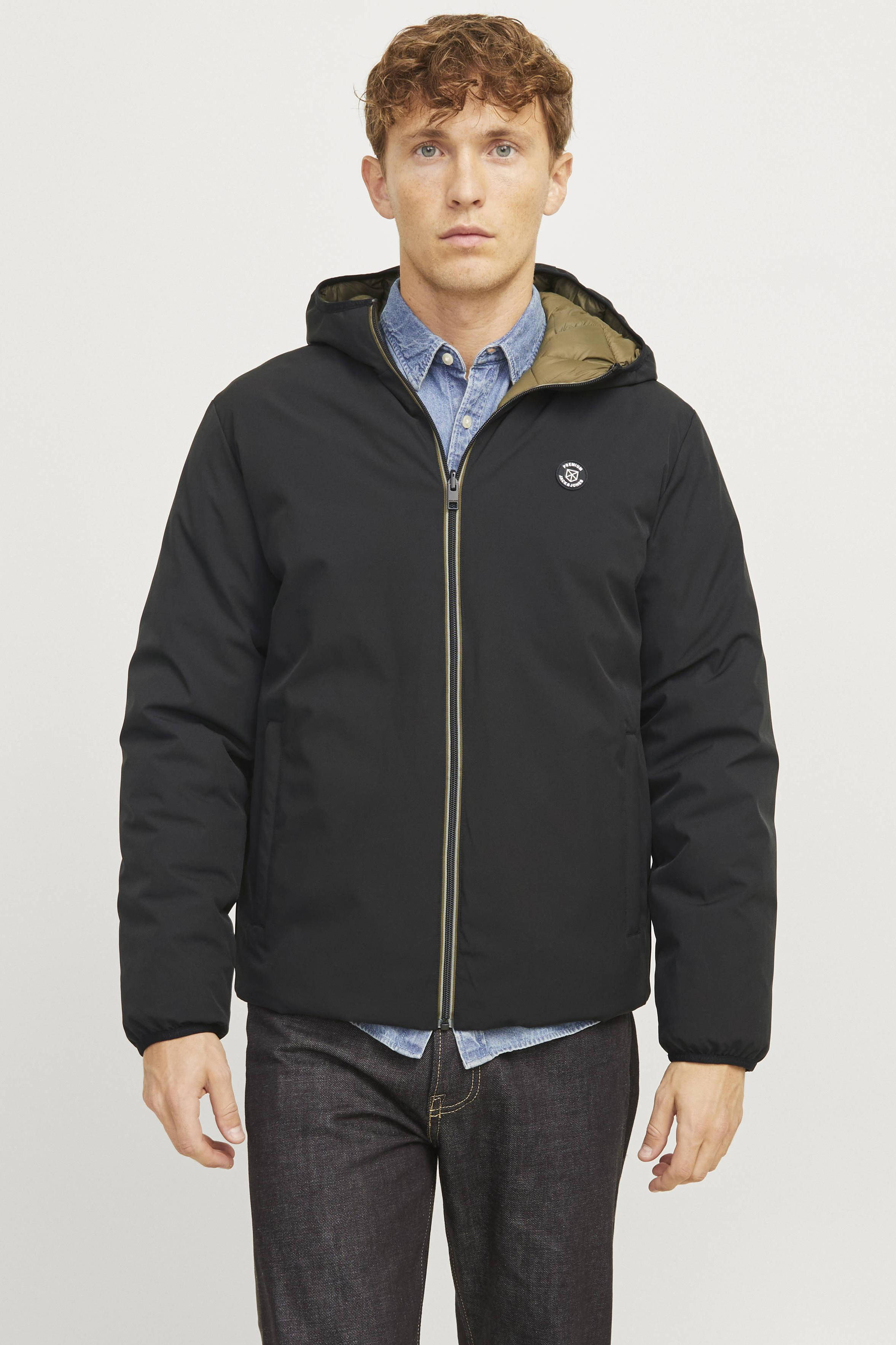 JACK & JONES reversibel jas zwart/groen