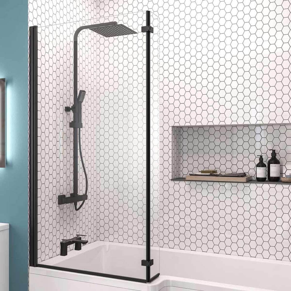 Eastbrook L-Shape badwand 85x140cm links zwart mat