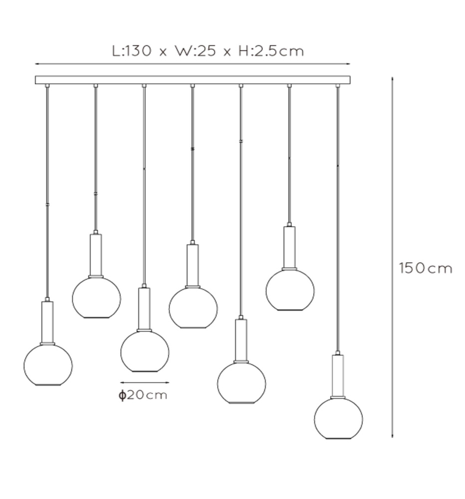 Lucide Marius hanglamp 130cm 7x E27 zwart