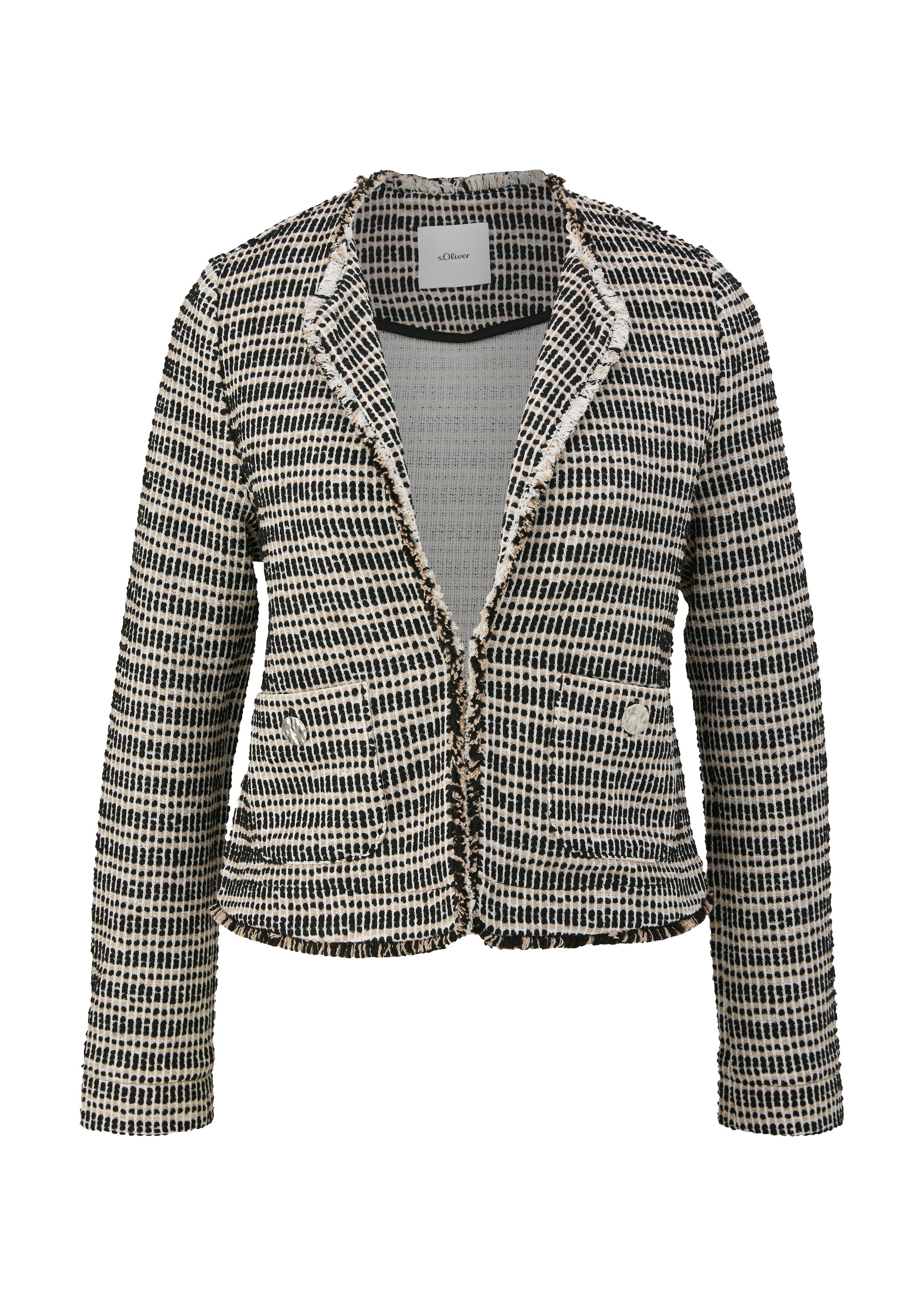 s.Oliver BLACK LABEL Bolerojacke ohne Kapuze ohne Verschluss und aus Bouclé