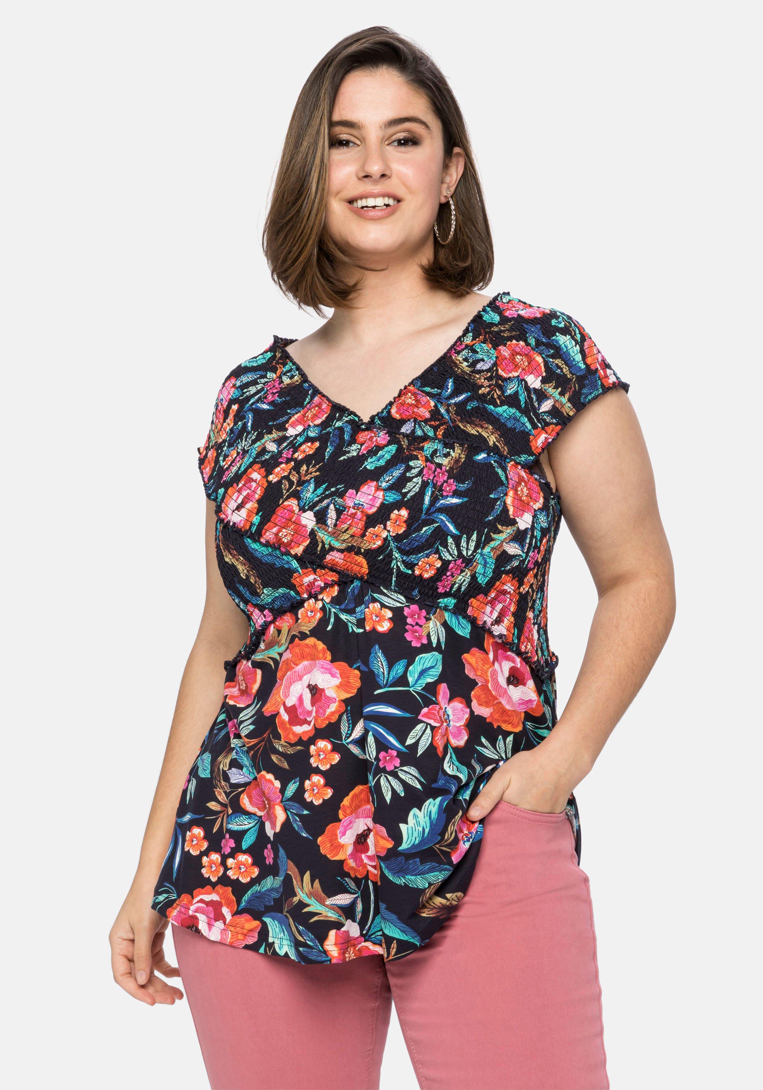 Shirt mit Blumendruck, in Wickeloptik