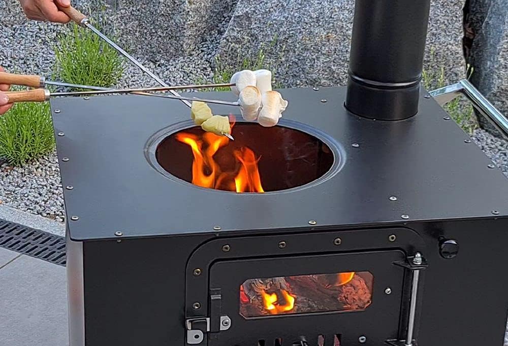 Outdoor Küchenofen Garten-Herd Gartenküche ELISE Pizzaofen Zeltofen Schwarz - Holz - Stahl und Gusseisen - Ofen - Gartenherd