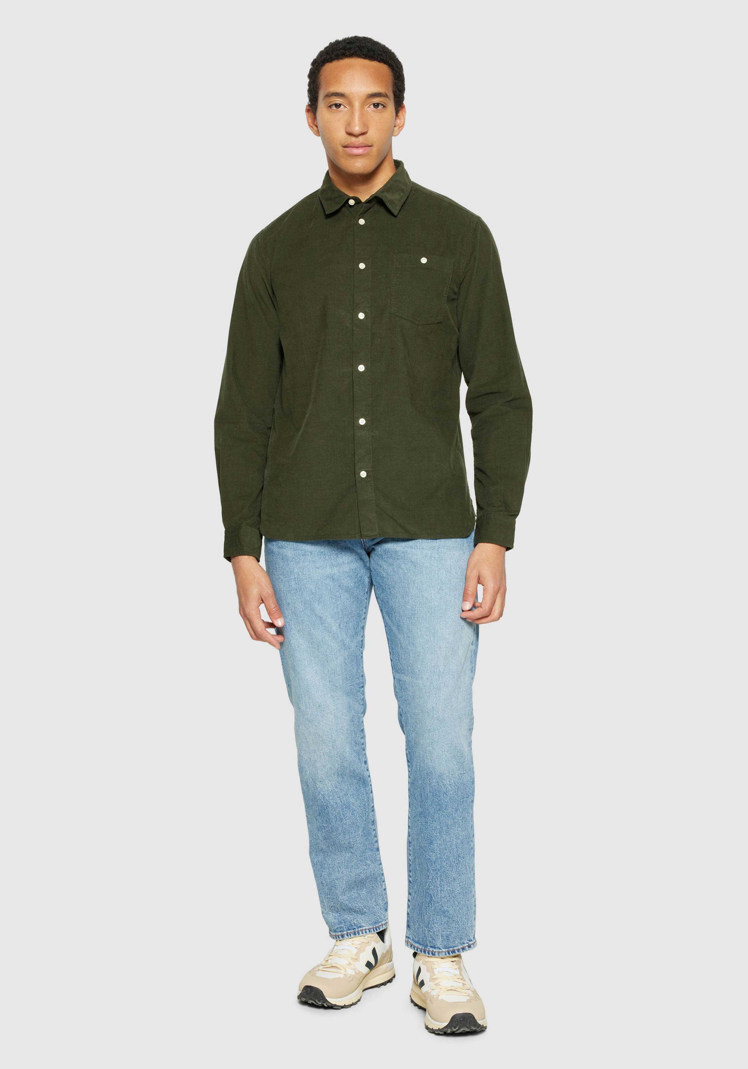 Knowledge Cotton Apparel Cord-Hemd Forrest Night
