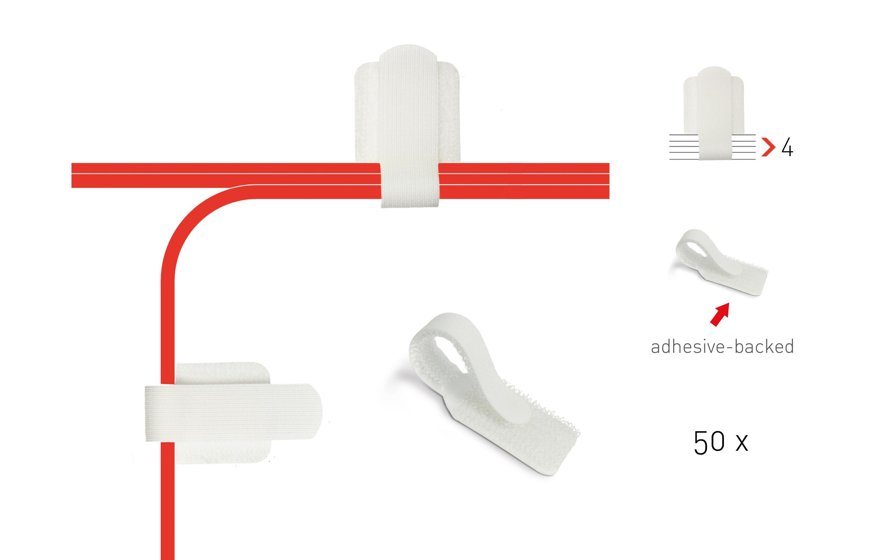 Klettkabelhalter WALL STRAPS 3 x 9 cm Weiss, 50 StückOrdnung statt Kabelsalat: Kabelhalter selbstklebend mit Klettverschluss