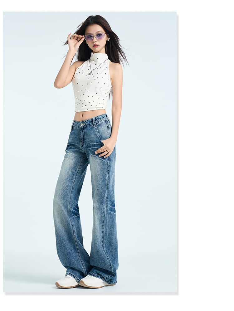 Girliepairs - High Waist Washed Flared Jeans