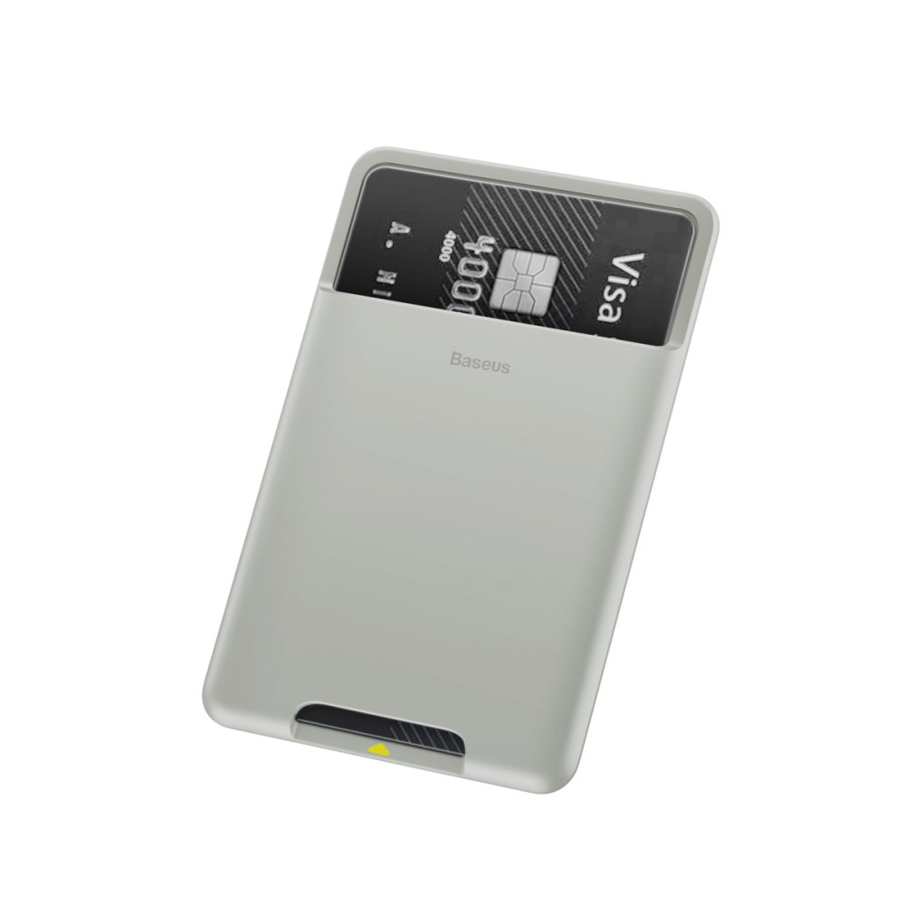 Universal Silikon TPU Pocket Stick-On Kartenfach mit Adhesive Klebe-Pad - Hellgrau