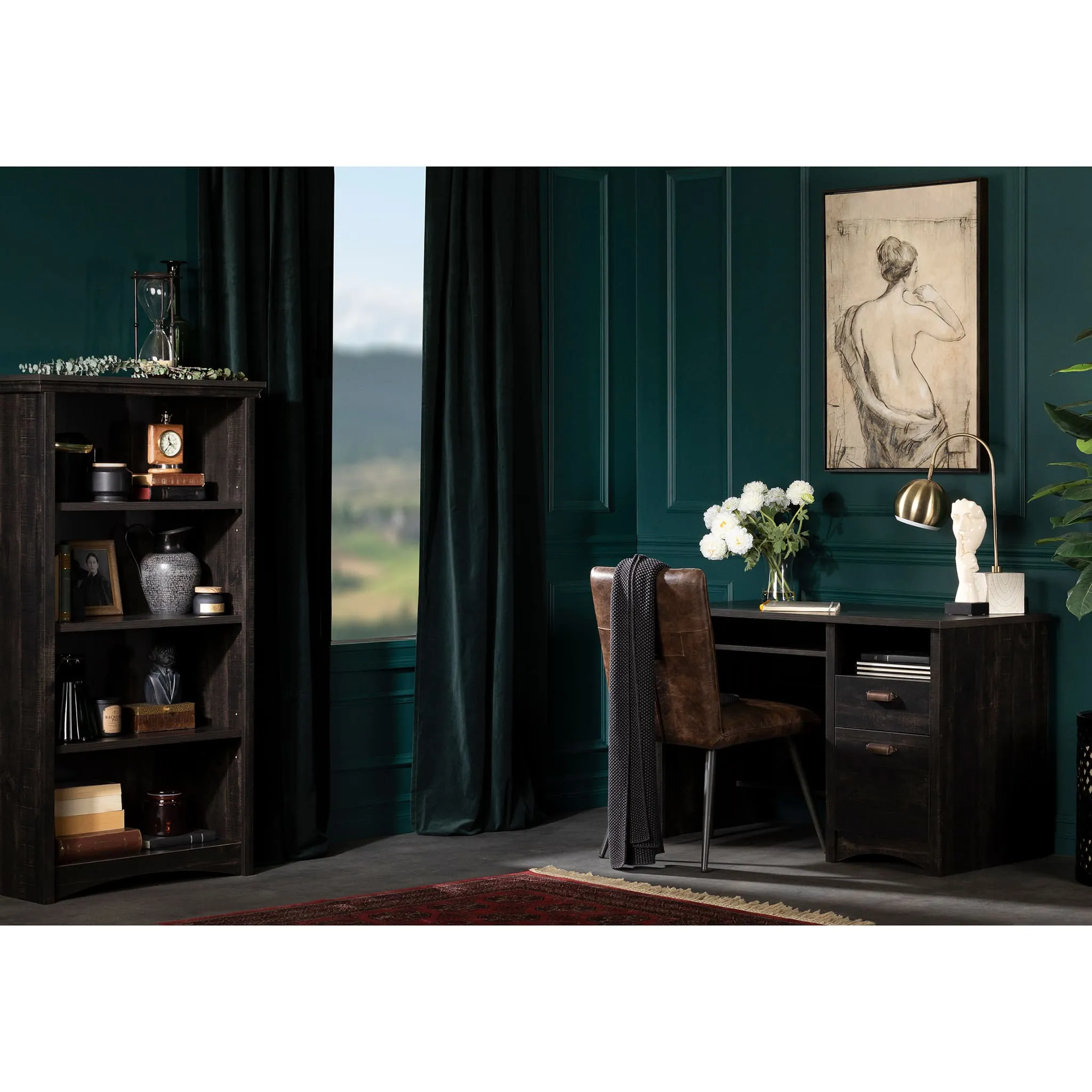 South Shore Bibliothèque 4 Tablettes - Gascony Noir antiqué