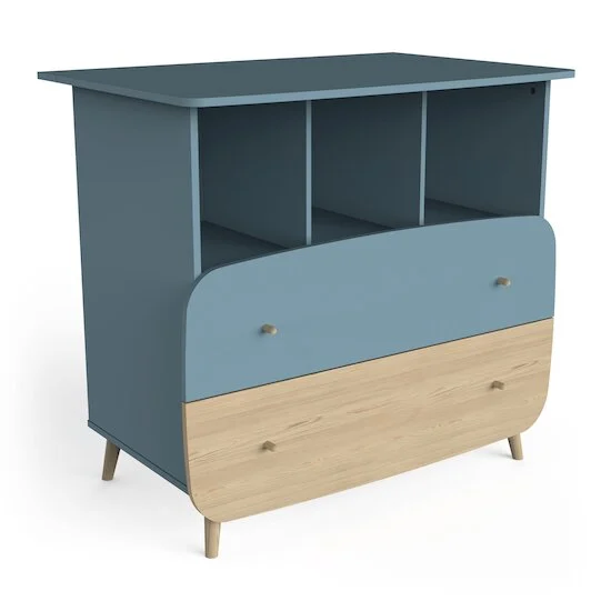 Firmiana Commode 2 Tiroirs + 3 niches   Bleu Orage / Bois Naturel        de               CBA Meubles