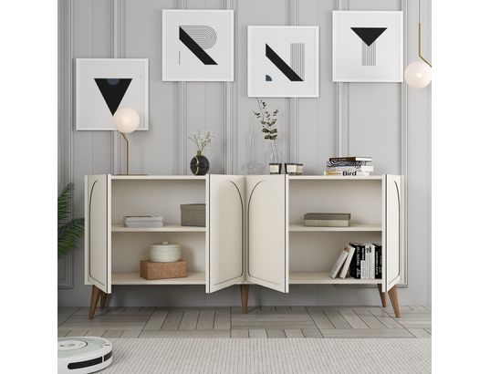 CONCEPT1 - Bahut Lyon creme noix 180 x 35 x 81cm