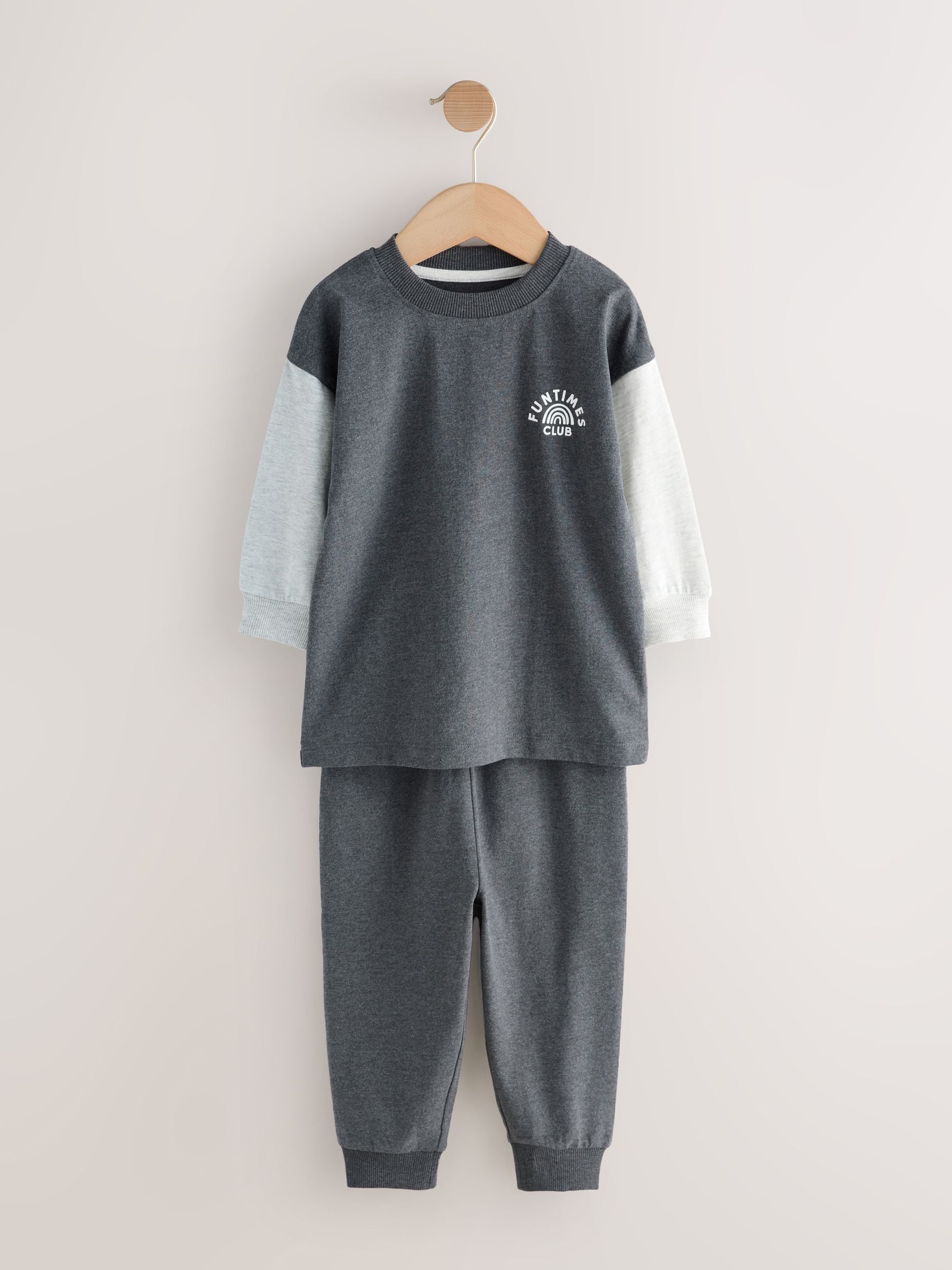 Blauw/grijs met slogan - Verpakking van 3 relaxed fit pyjama's (9mnd-10jr)
