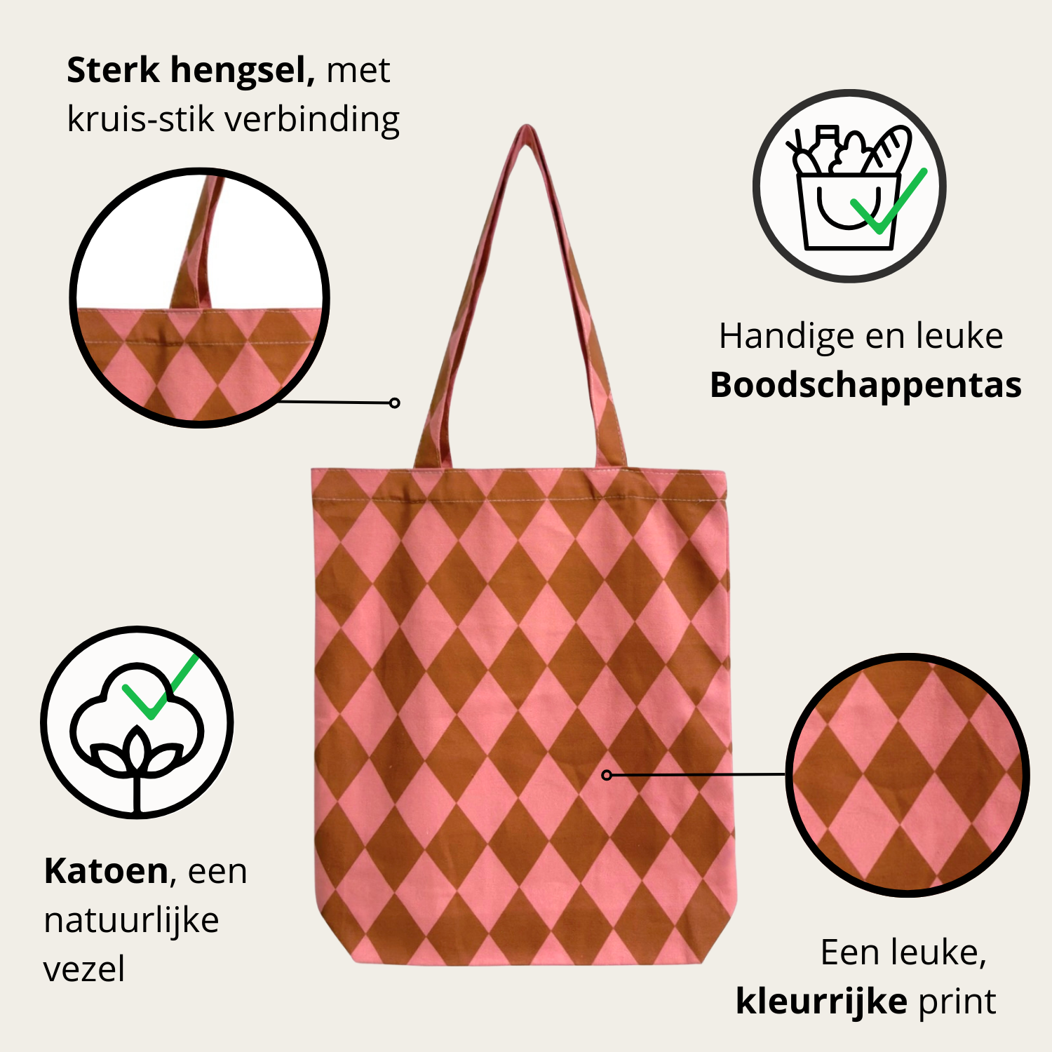 Tas Katoen diamond/sweet pink caramel