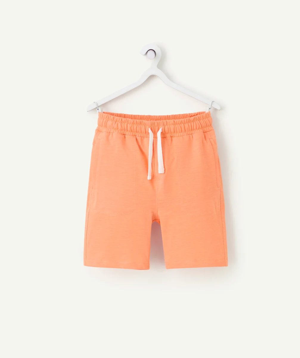 bermuda droit garçon en coton bio orange fluo