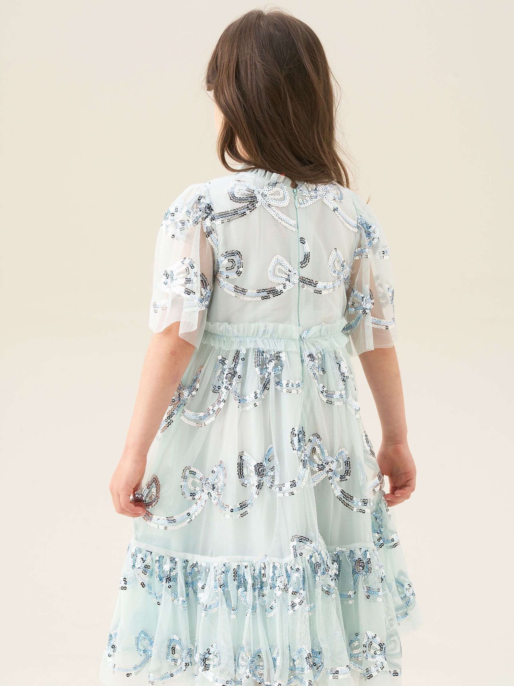 Groen - Angel & Rocket Delta Mint Sequin Bow Mesh Dress