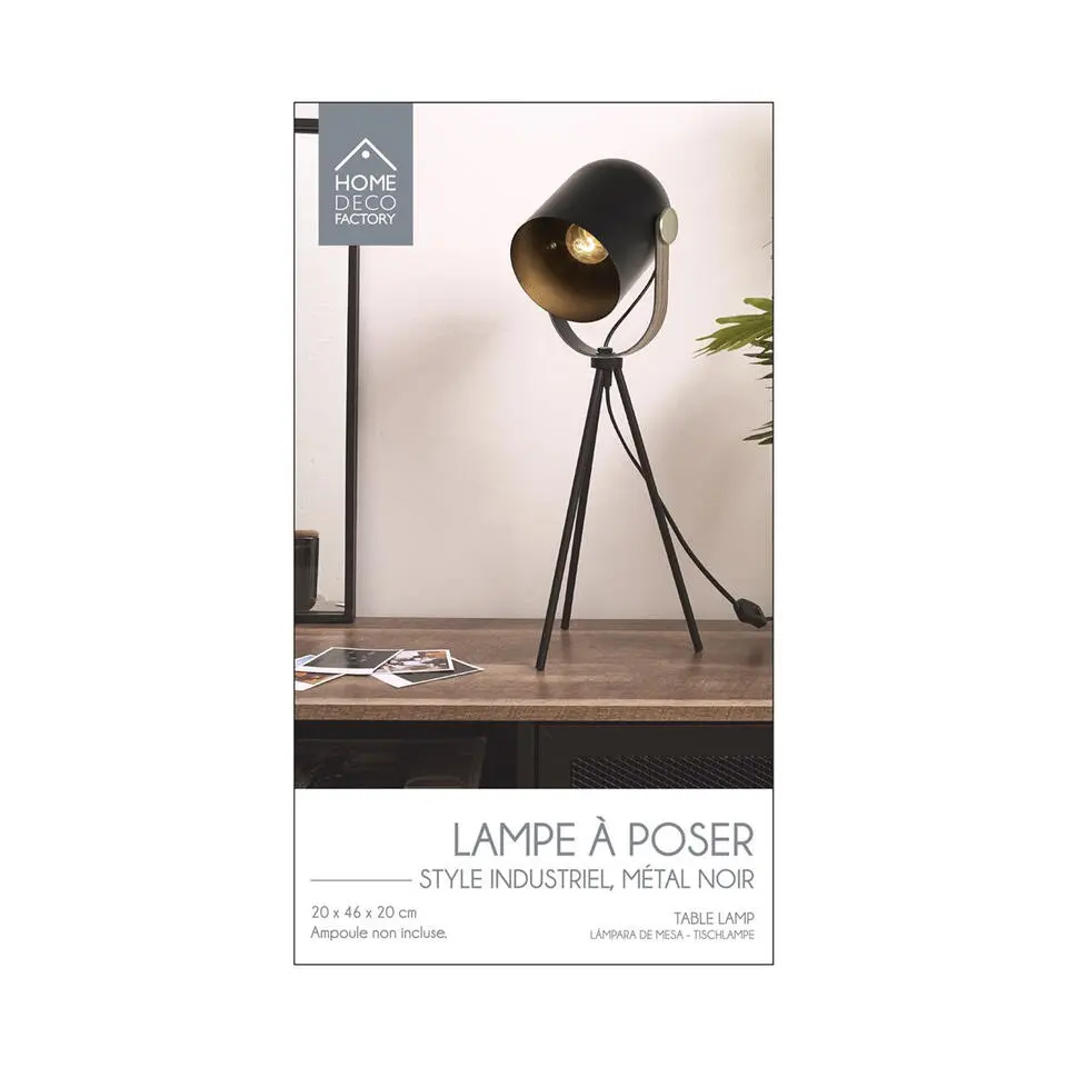 Home deco factory tafellamp industrieel - zwart - H46 cm