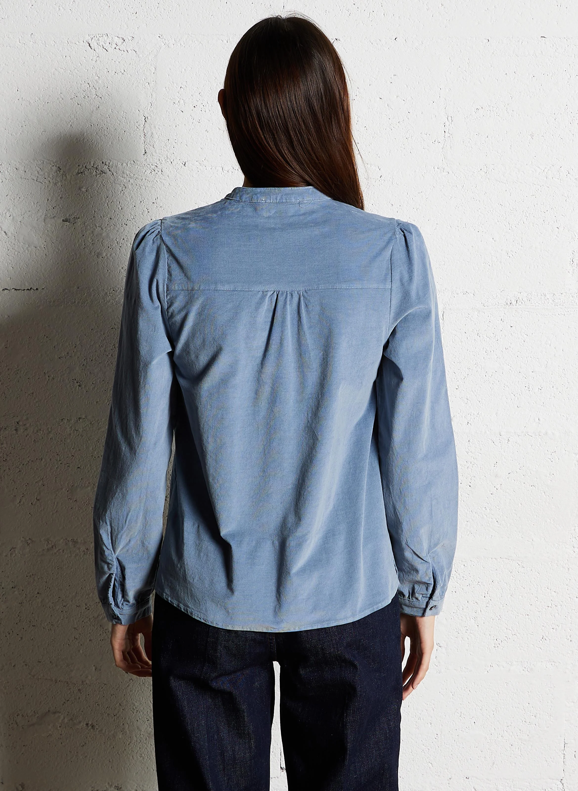 BLONDIE - Chemise col rond droite en coton mélangé | Bleu