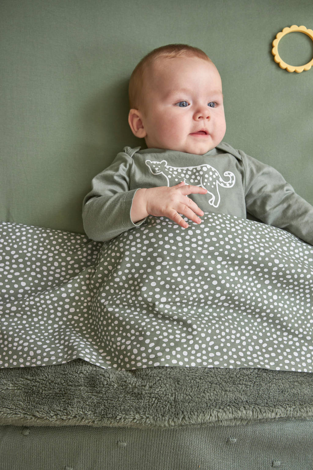 reversible baby ledikantdeken Mini Knots Teddy 100x150 cm Forest Green
