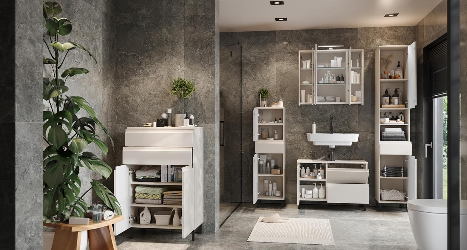 Germania Schrank 8242-572 GW-Salinas, in Kaschmir, griffloses Design, 34 x 120 x 34 cm (BxHxT)