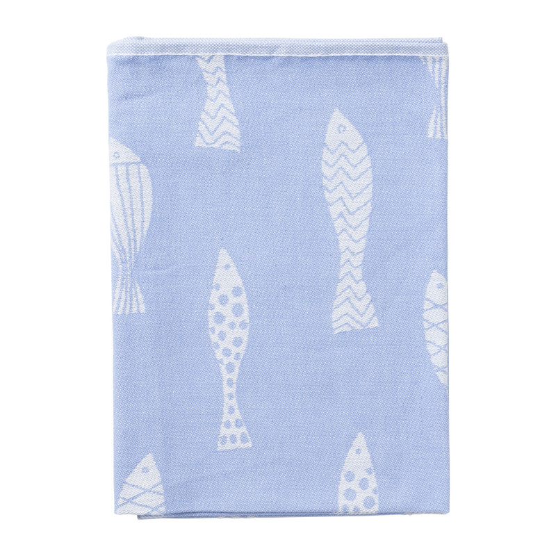 Theedoek vissen - blauw/wit - 50x70 cm