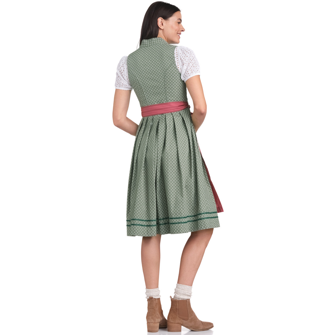 Gina Benotti Damen Dirndl mit Allover-Muster dunkelgrün / rosa
