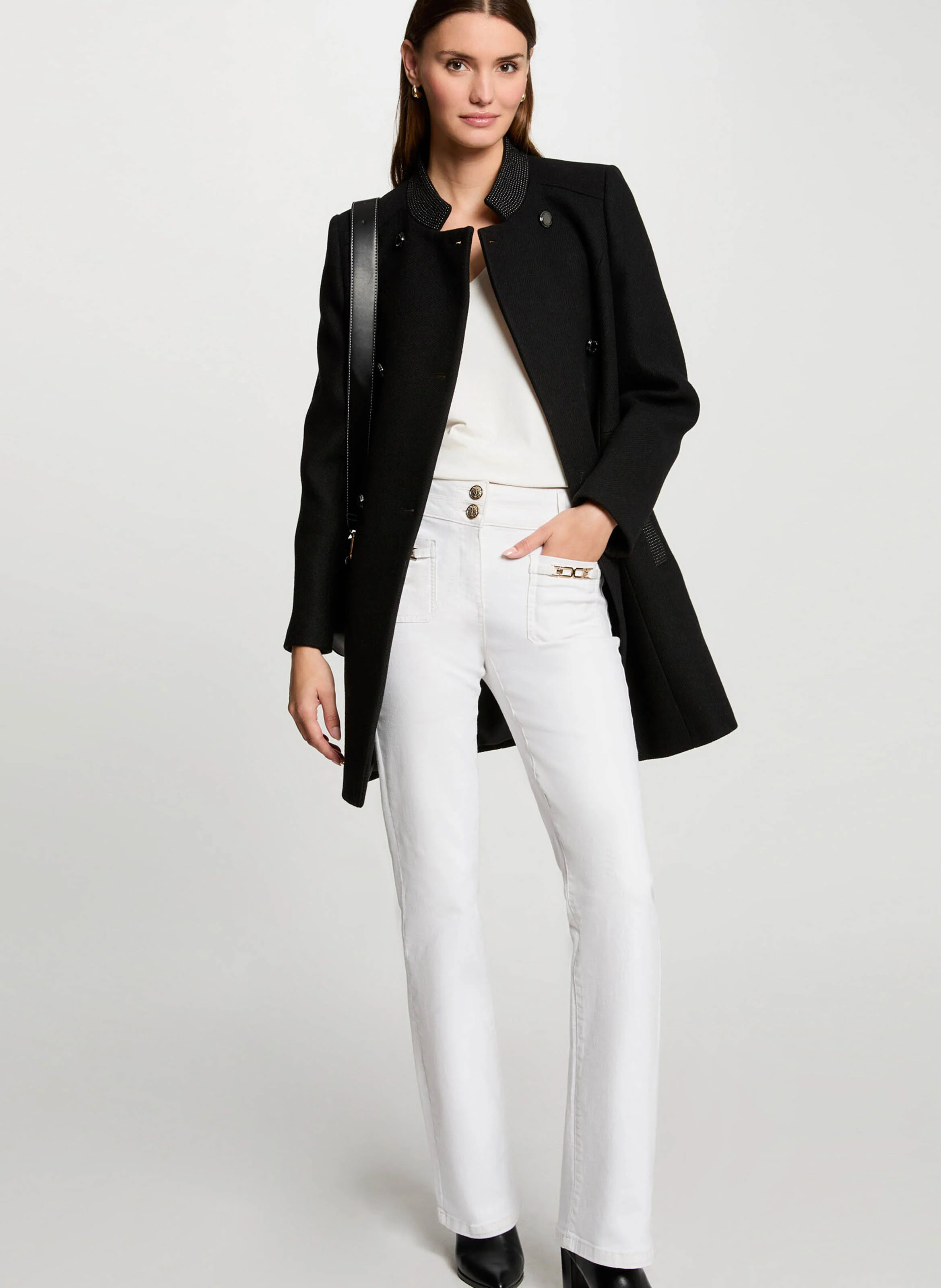 GSUZI - Manteau long en laine mélangée | Noir