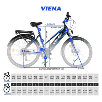 Urbanbiker Viena | Trekking VAE | 200KM Autonomie | Bleu | 26