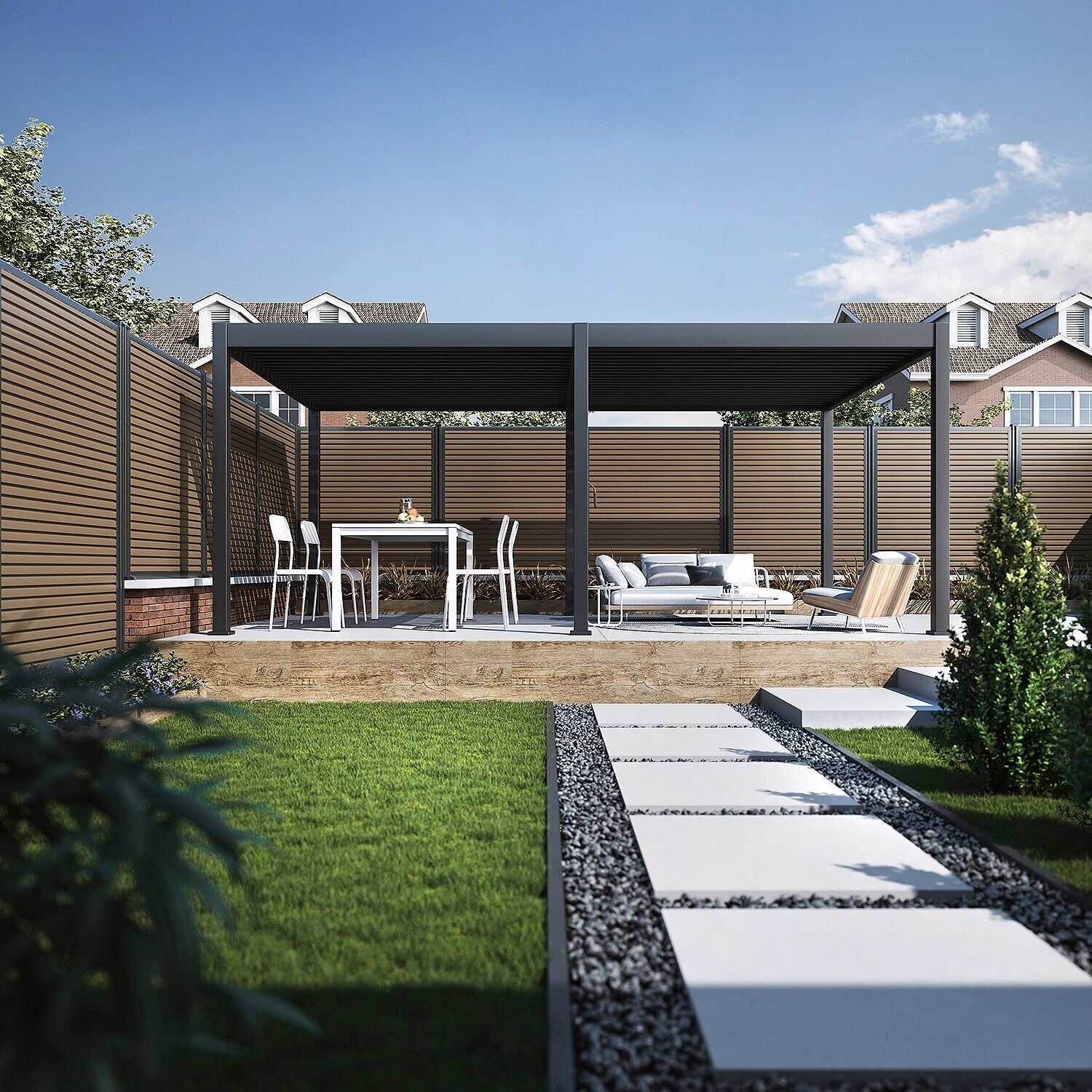 Pergola Pavillon mit Lamellen Dach Oasis 3,6 x 6m anthrazit