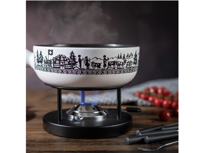 Kuhn Rikon Käsefondue-Set Induktion Alpweide 8 Teile, Schwa Käsefondue-Set für 4-6 Personen