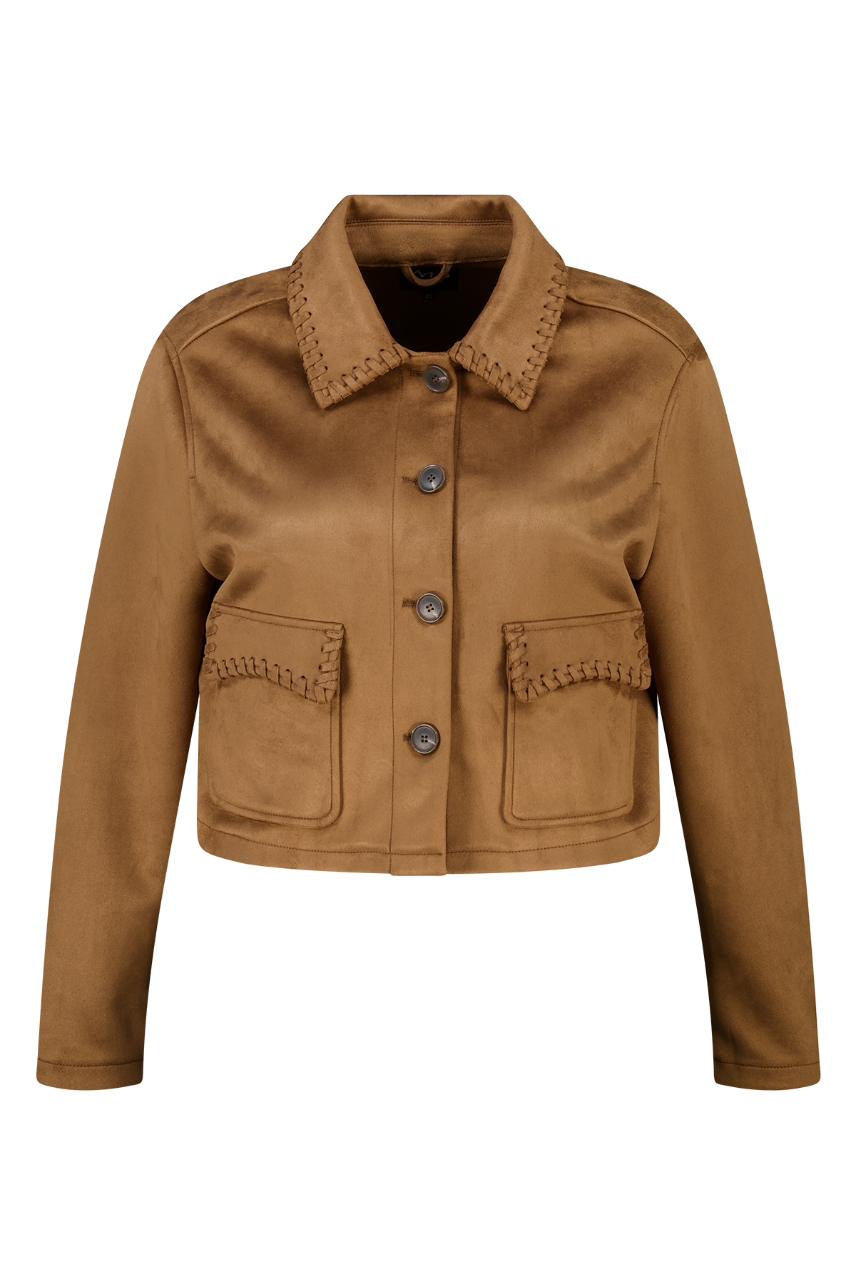 Kort suedine jasje met sierstiksels Cognac