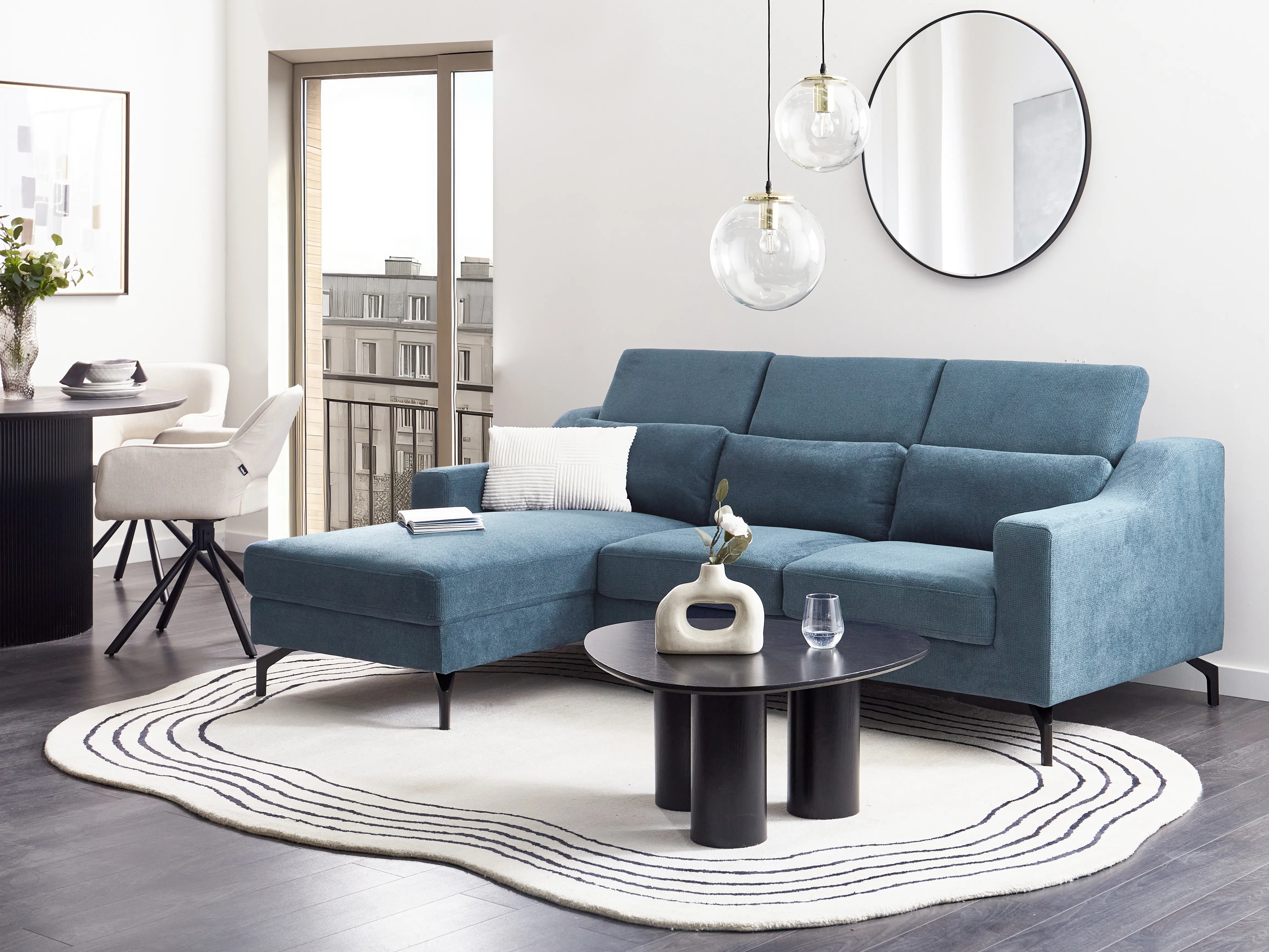 Hoekbank 4-zits GLOSLI Chenille Blauw rechtszijdig