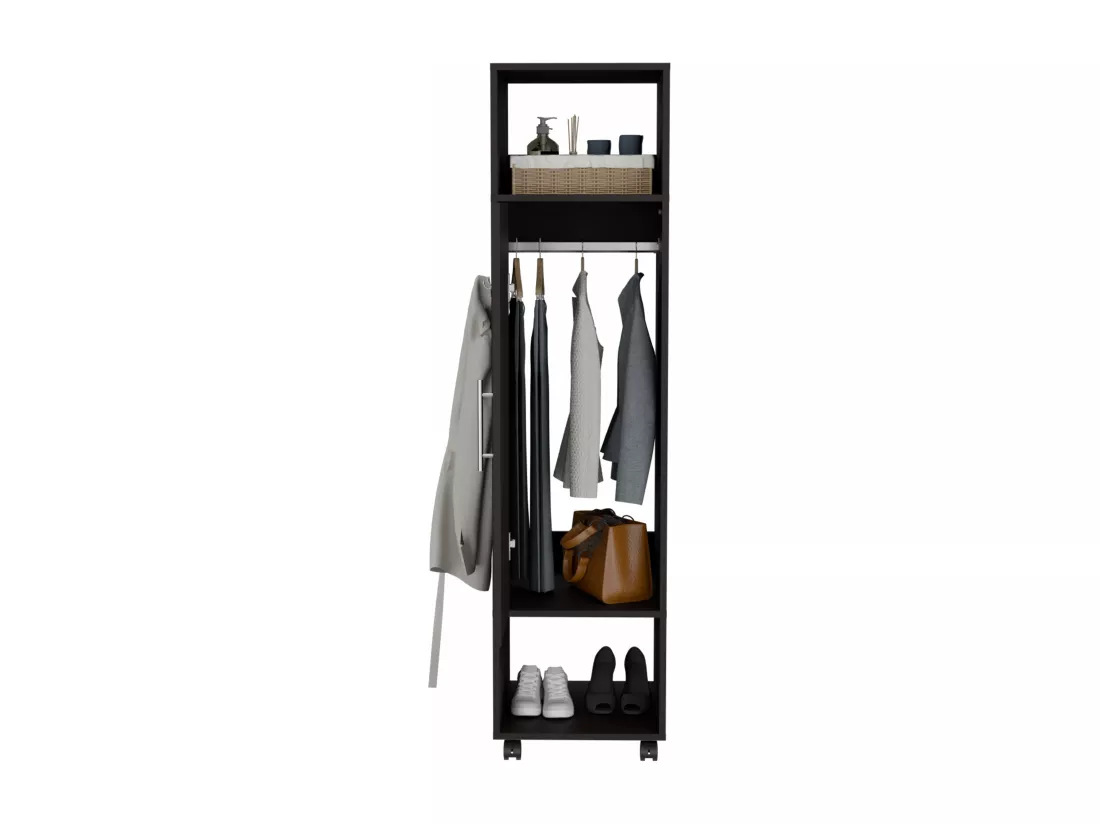 Armoire en mélamine Kronospan avec une porte, deux étagères, tringle à vêtements et miroir inclus, 160 cm X 40 cm X 40 cm X 48 cm, Noir