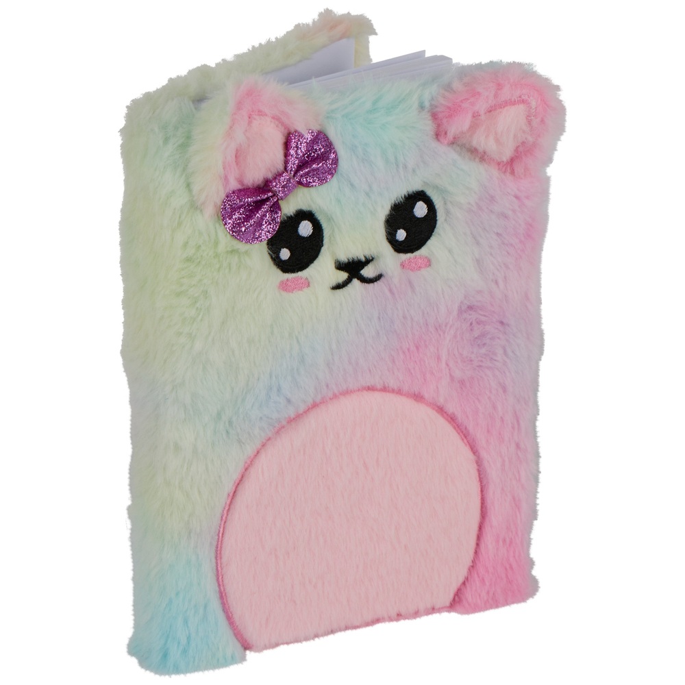 Ich liebe den Look A5 Notizbuch mit rosa Katze aus Plüsch