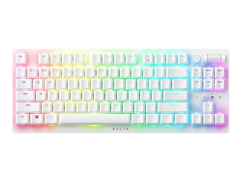 Razer DeathStalker V2 Pro - Tastatur - tenkeyless - backlit - trådløs - 2.4 GHz, Bluetooth 5.0, USB-C - QWERTY - USA - tastkontakt: Razer Linear Optical Switch Red - hvid