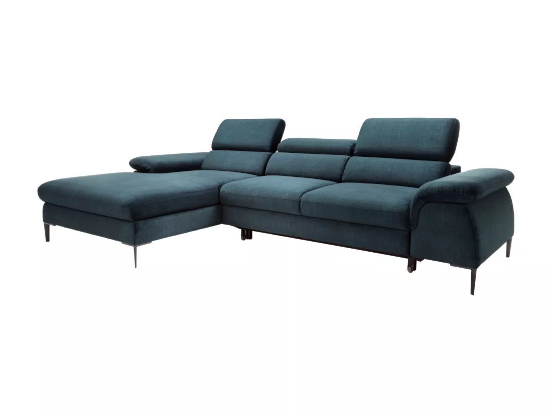 Canapé d'angle gauche convertible en velours bleu nuit SEPINA de Pascal Morabito