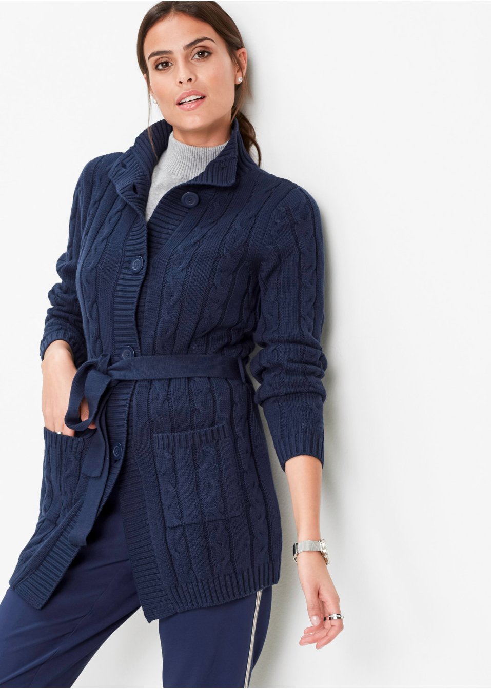 Gilet long en maille à motif torsadé