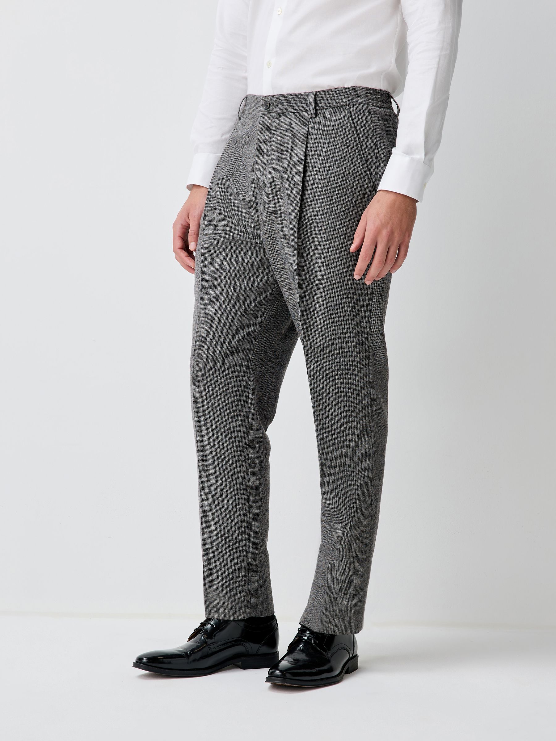Grijs - Regular Fit Smart Elasticated Back Textured Trousers With Wool