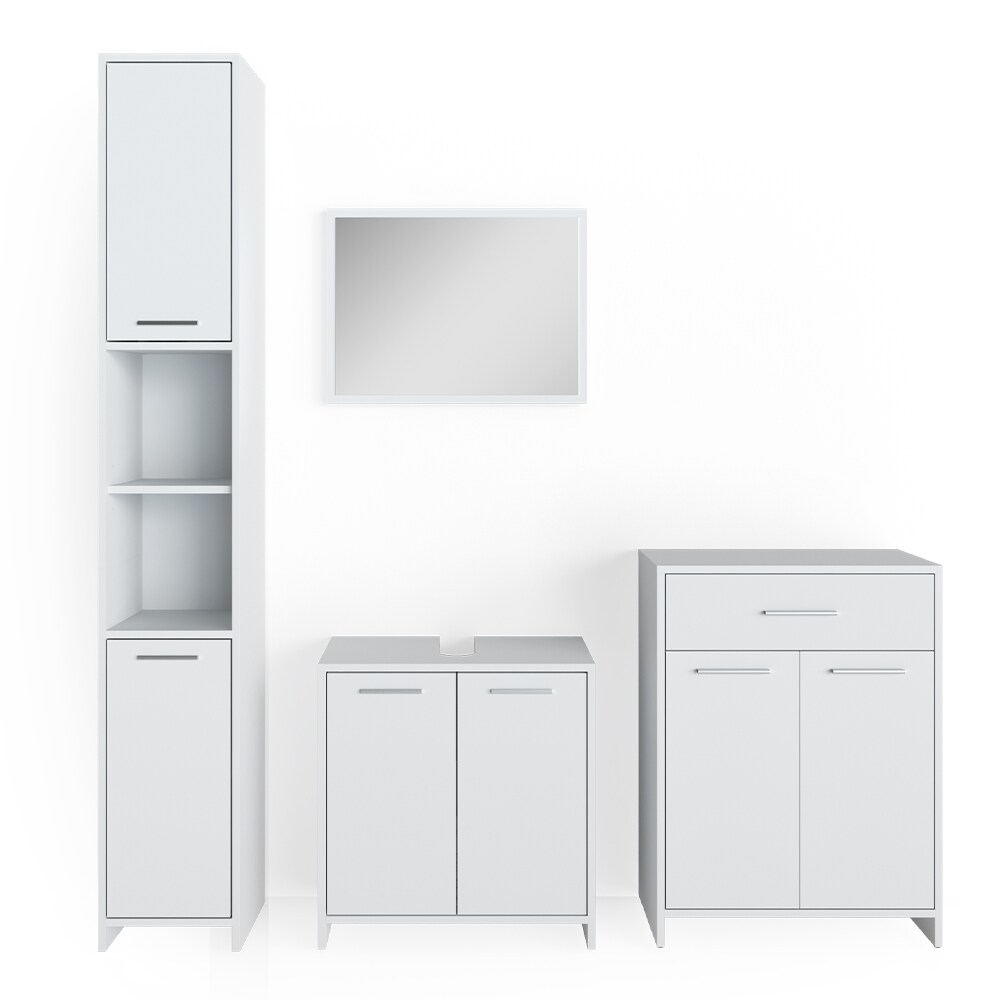 VICCO Badmöbel Set KIKO Weiß - Badezimmer Badspiegel Hochschrank Beistellschrank