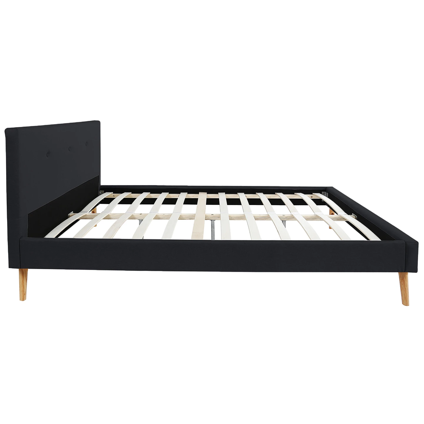 Lit double scandinave OSLO avec tête de lit et sommier 160 x 200 cm tissu noir