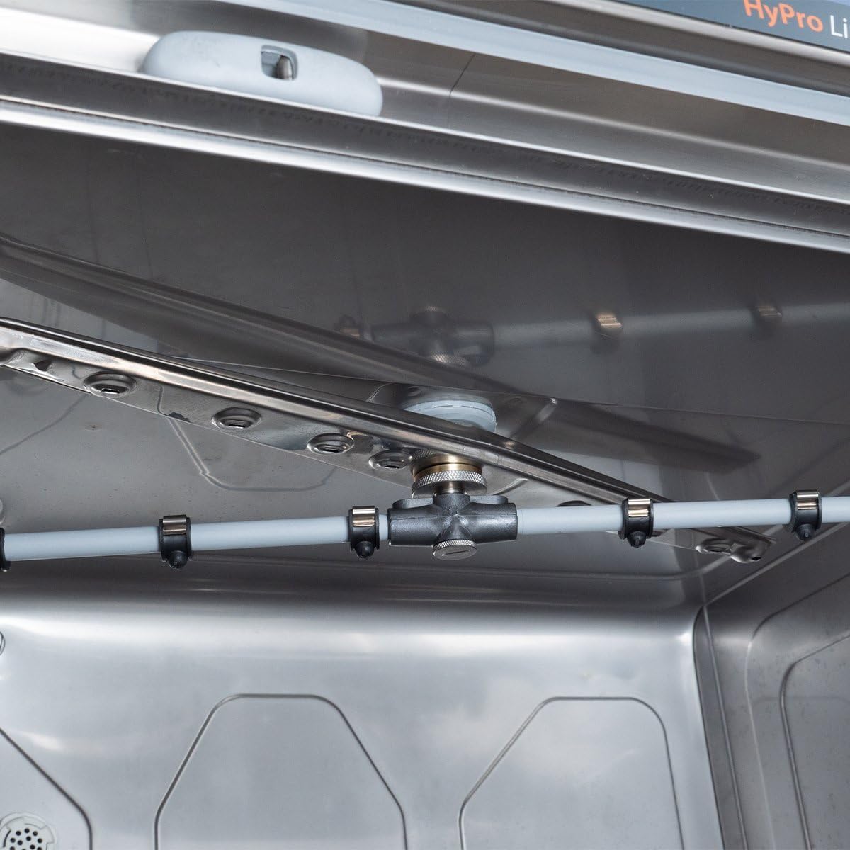 Geschirrspülmaschine HYPRO-GSM50SL | Korb 50×50 cm | Geschirrspüler für Gastronomie | mit Reiniger- & Klarspüldosierer | Ablauf- & Drucksteigerungspumpe | 230 V | Edelstahl | Made in Europe