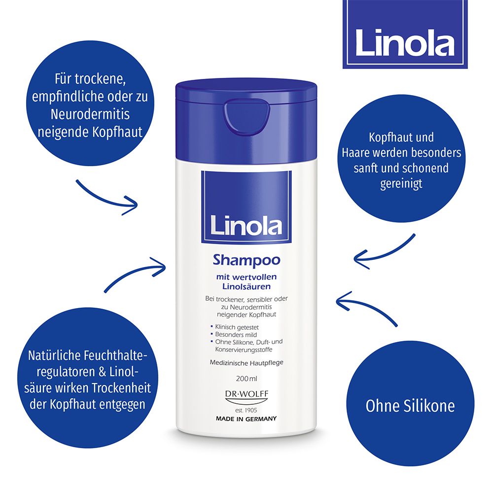 Linola Shampoo - Haarpflege für trockene, empfindliche oder zu Neurodermitis neigende Kopfhaut + Linola Forte Kopfhaut-Tonikum 10ml GRATIS