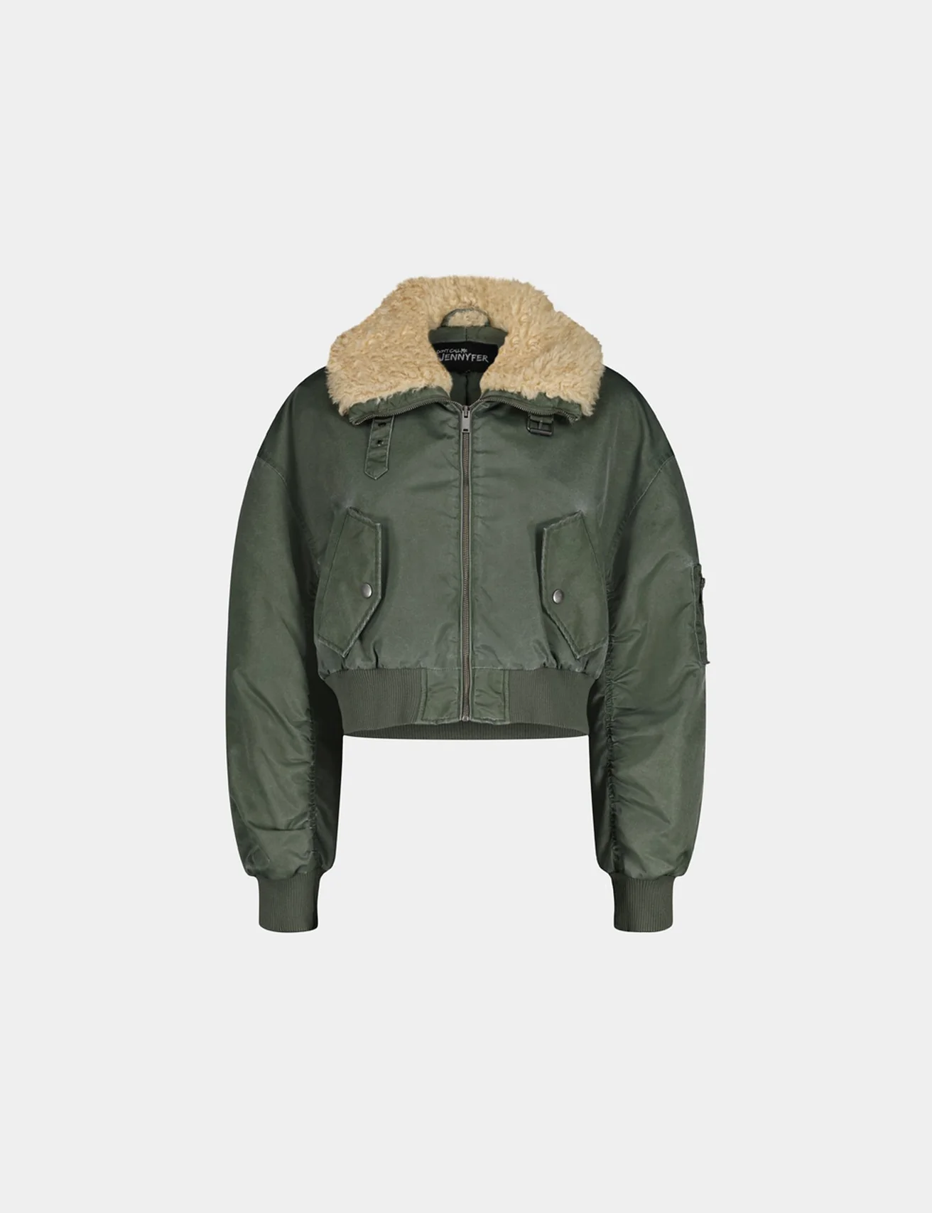 Veste avec col en fausse fourrure verte