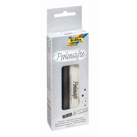 Folia Perlenstifte Set Black & White, 2 Perlen Pens mit je 30 ml Farbe in weiß und schwarz