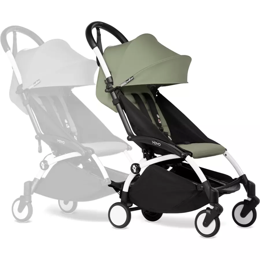 BABYZEN Kinderwagen YOYO 6+ connect White mit Textilset Olive