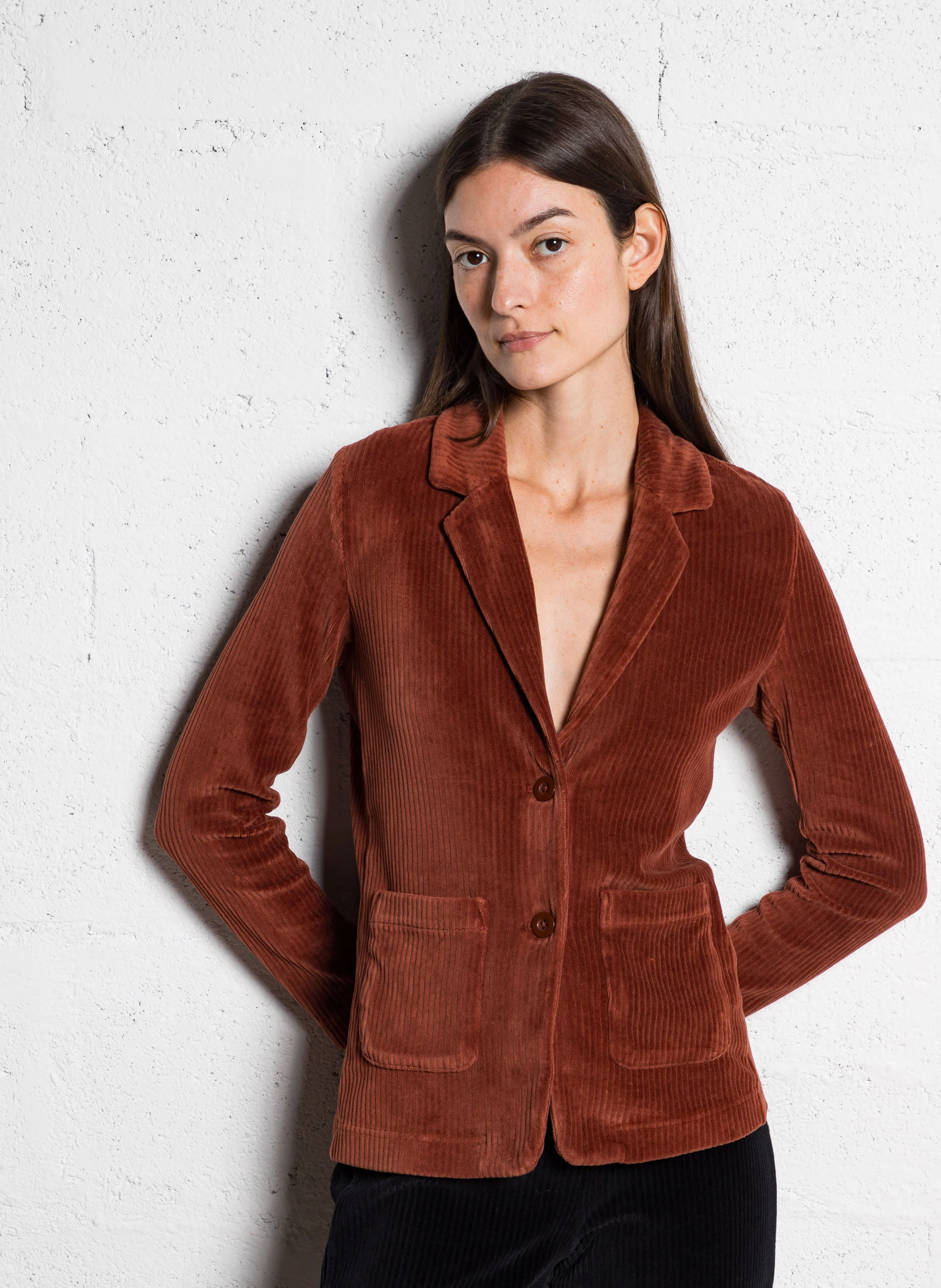 BLazer col tailleur en coton mélangé | Marron