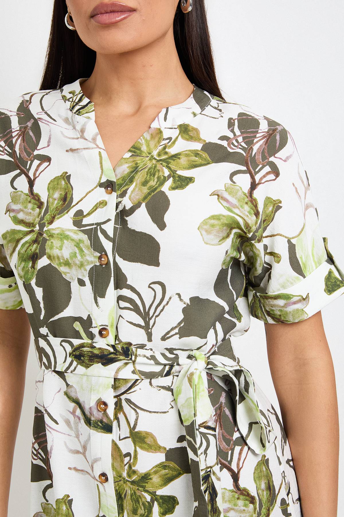 Wallis Robe Midi Estivale À Fleurs Avec Manches Retroussables