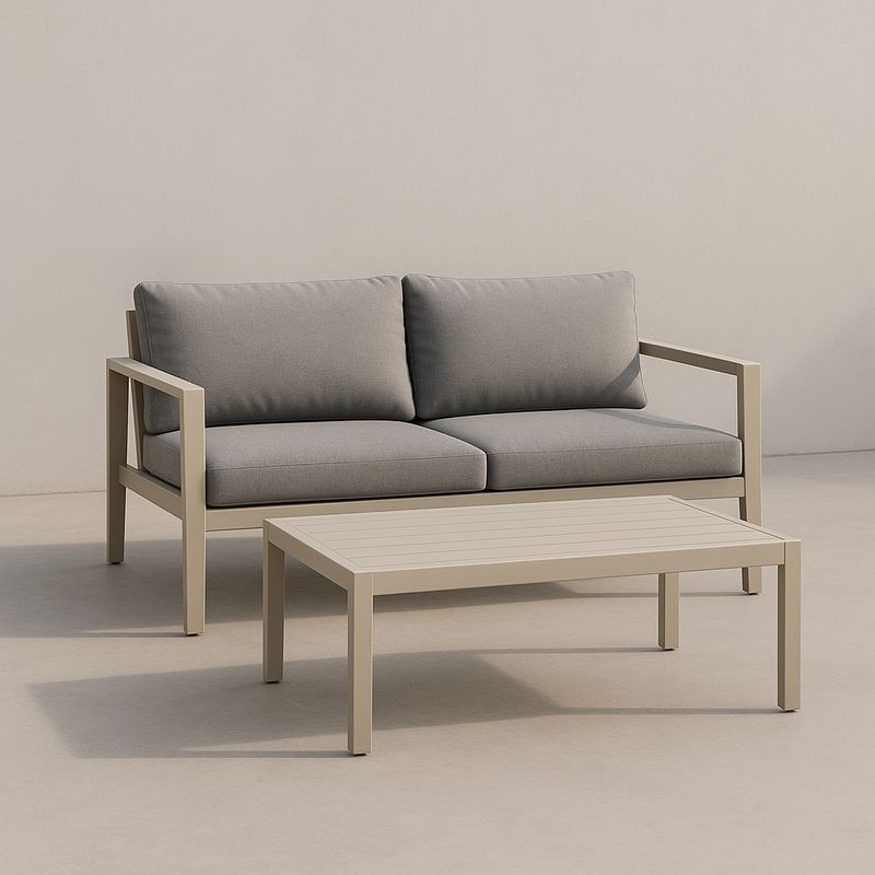 Sofa-Set aus Aluminium Beige mit Polyesterkissen Grau 2-Sitzer 124x72x