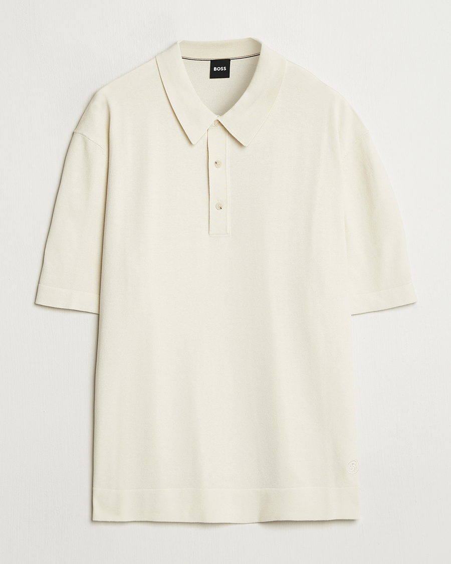 BOSS BLACK Jervasoni Cotton/Silk Knitted Polo Open White