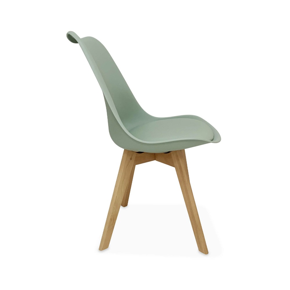 Lot de 4 chaises scandinaves. Pieds bois de hêtre. Chaises 1 place. Vert céladon
