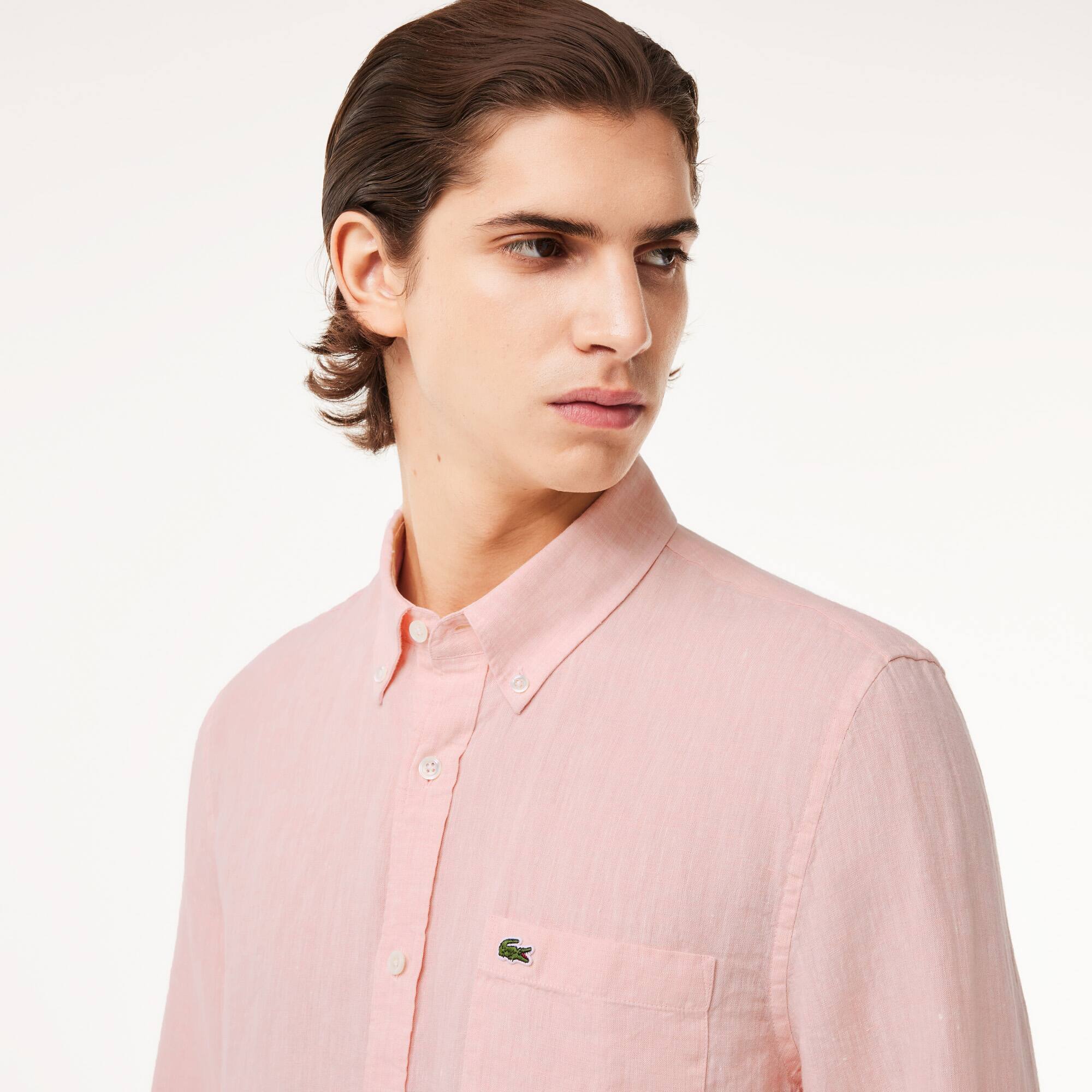 Chemise homme Lacoste en lin Manches Longues - Rose - Lacoste - Homme